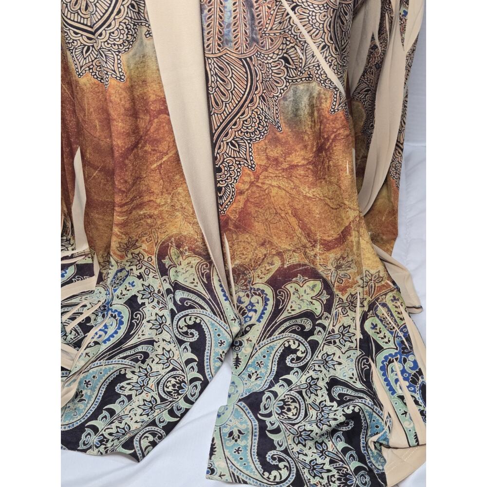 Vtg OS Cover Rhinestone Cardigan Boho Indie Western Openfront Paysley Kimono - Picture 9 of 13
